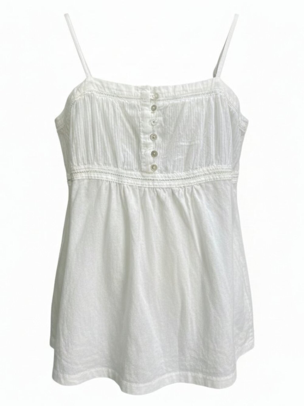 Vintage Bitten Y2K Eyelet Button Babydoll Tank Top White Camisole Coquette-XS